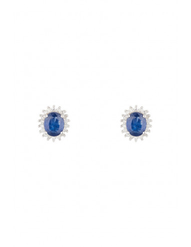 Boucles d'oreilles Or Blanc 375/1000 "Abra" Diamants 0,13 cts/36 et Saphirs 1,1 cts/2