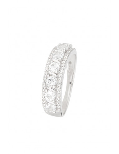 Bague Or Blanc 375/1000 "Sitra" D 0,08 cts/24  White Topaze 1,16 cts/7