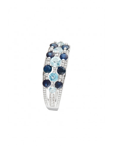 Bague Or Blanc 375/1000 "Tamsui" D 0,044 cts/8  Saphir 0,23 cts/8  Blue Topaze 0,376 cts/5